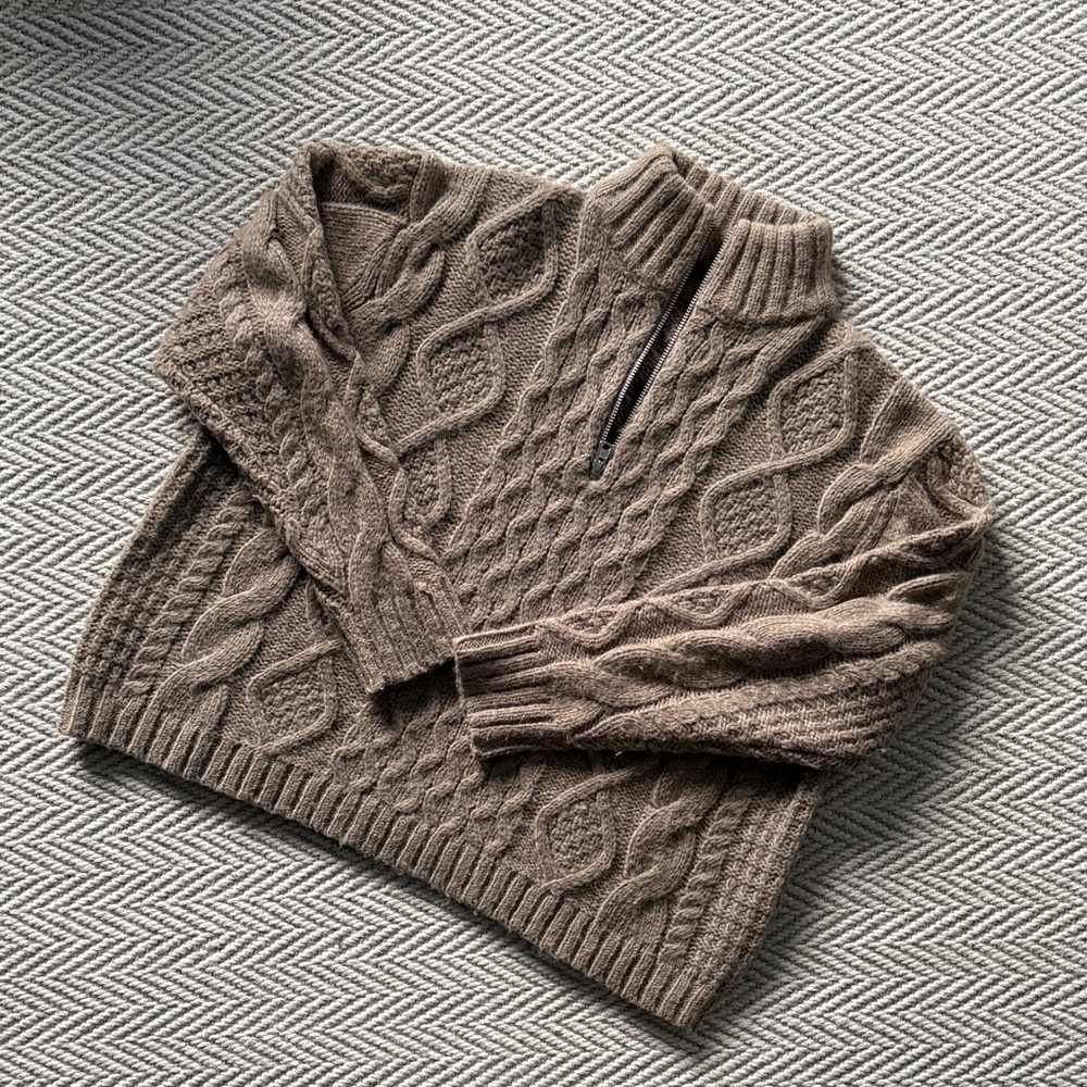 Jenni Kayne Taupe Quarter Zip Cable Knit Sweater